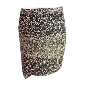 H&M Mini Skirt Women's Size 8 Black & White Floral Jacquard Faux Wrap